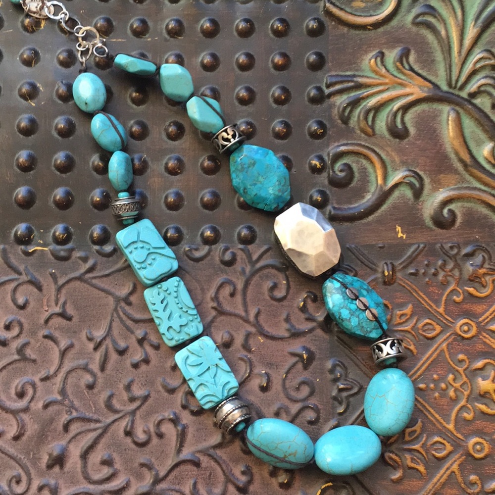 N2163 Sterling silver and compressed turquoise